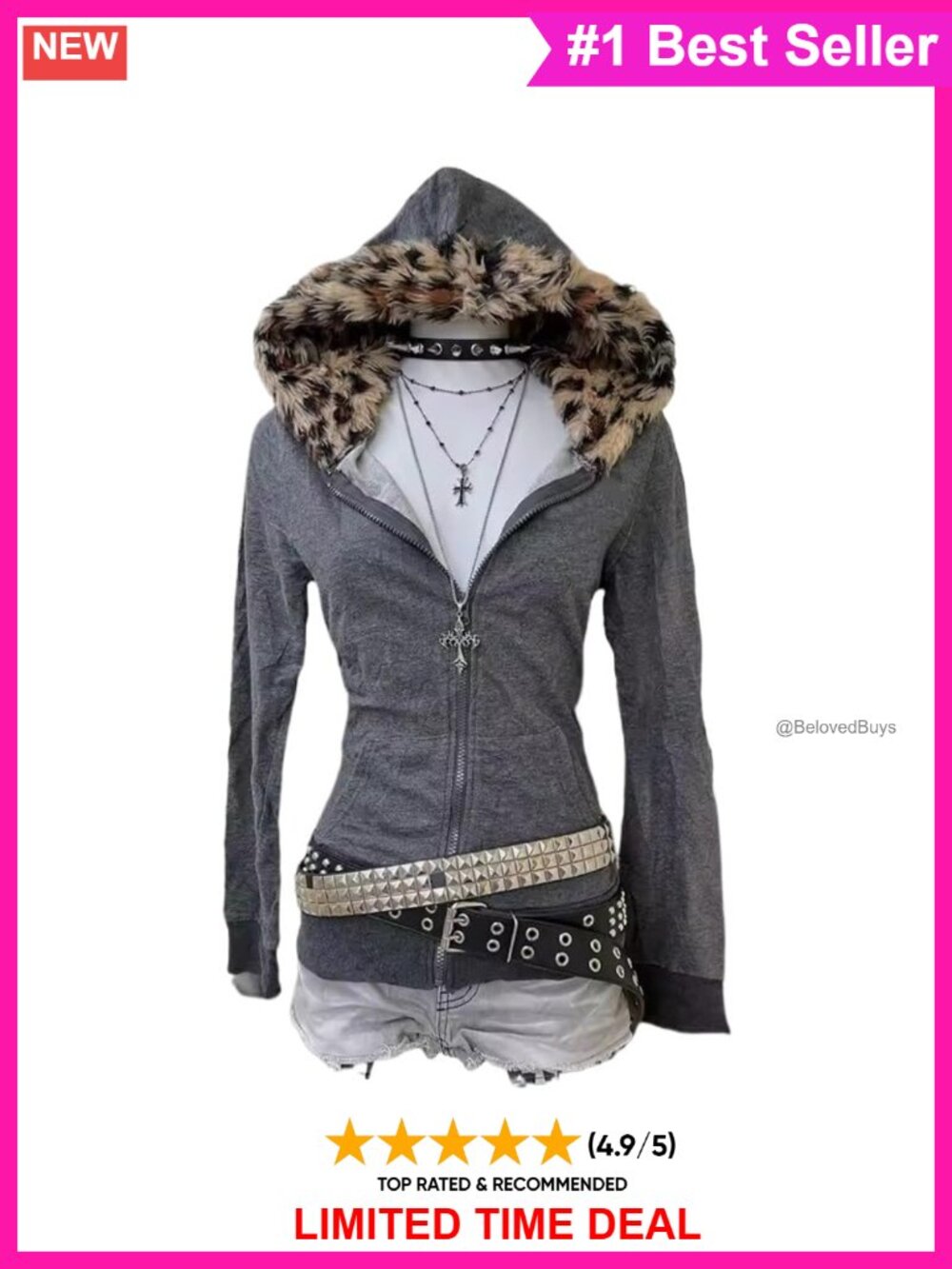Y2K Faux Fur Hood Zip Up Hoodie Graphic Streetwear Oversized
